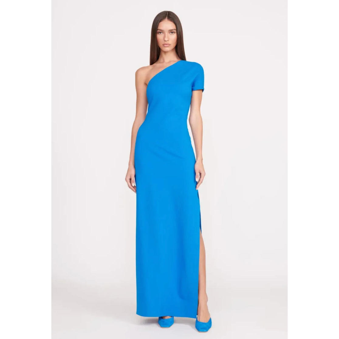 Nwt Staud Adalynn Blue Bodycon One Shoulder Dress Maxi Gown Extra Small Xs